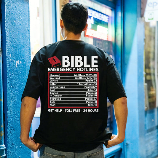 Bible Emergency Hotline Verse Printed Men's T-shirt