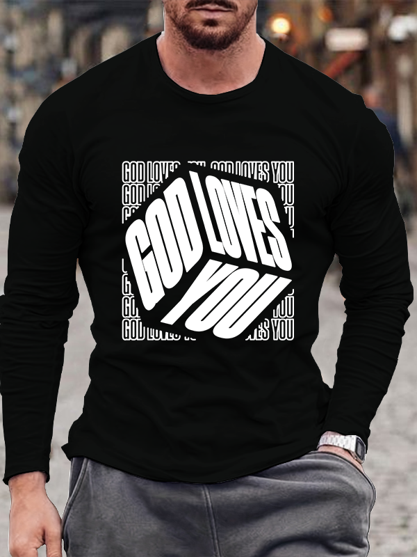 God Loves You Christian Cotton Long Sleeve T-Shirt