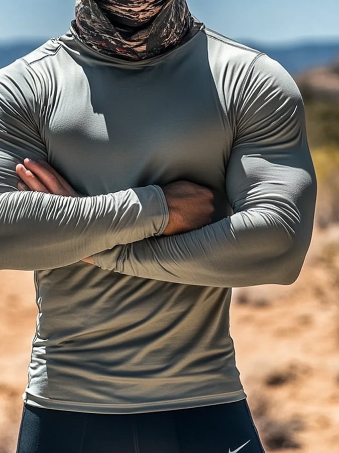 Men's Outdoor Sun Protection Breathable Cool Hooded Sun Protection Long Sleeve Top