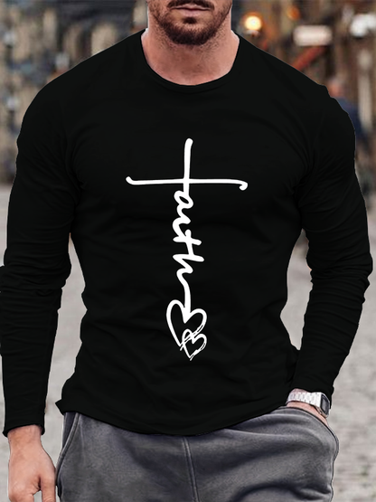 Faith Heart Cross Christian Cotton Long Sleeve T-Shirt