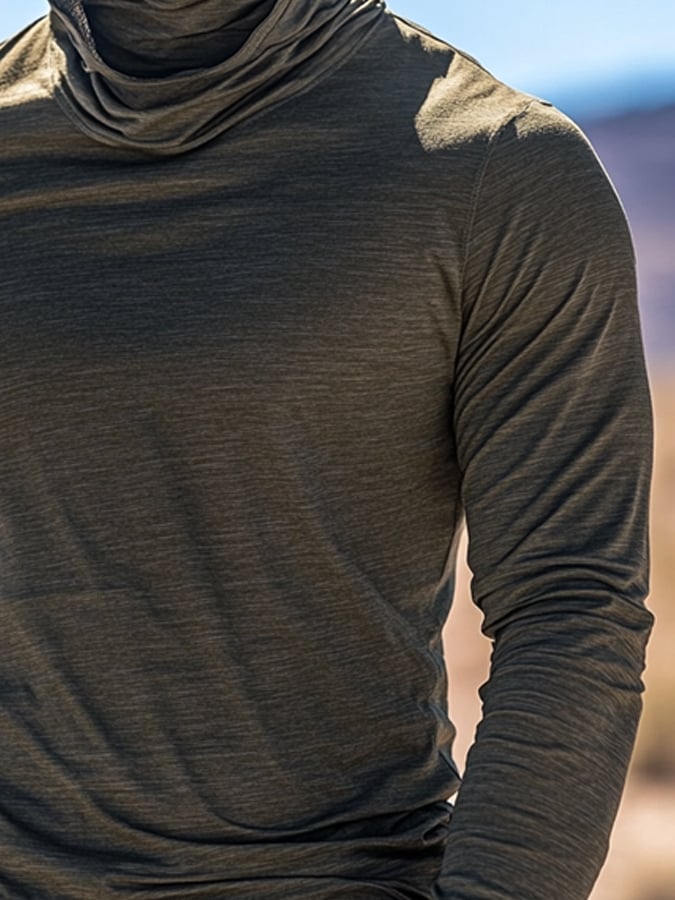 Men's Outdoor Sun Protection Breathable Cool Mask Hooded Sun Protection Long-Sleeved Top