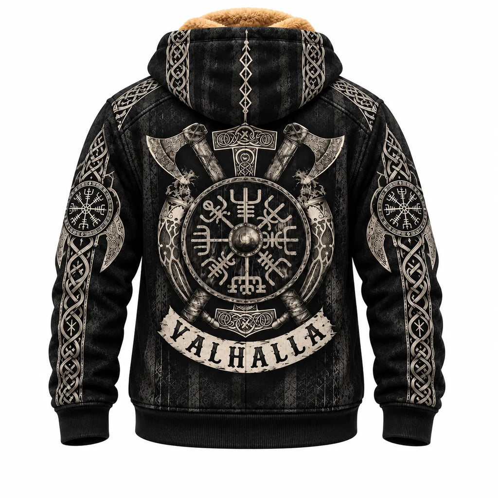 Black Viking Valhalla Shield Fleece Zip Hoodie