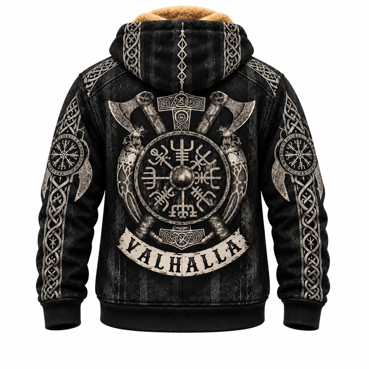 Black Viking Valhalla Shield Fleece Zip Hoodie