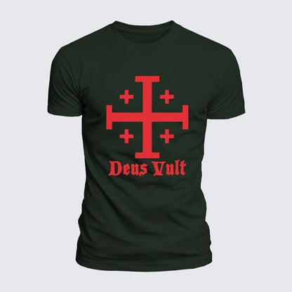 Luxe Mercerized Cotton Tee - Jerusalem Cross Deus Vult