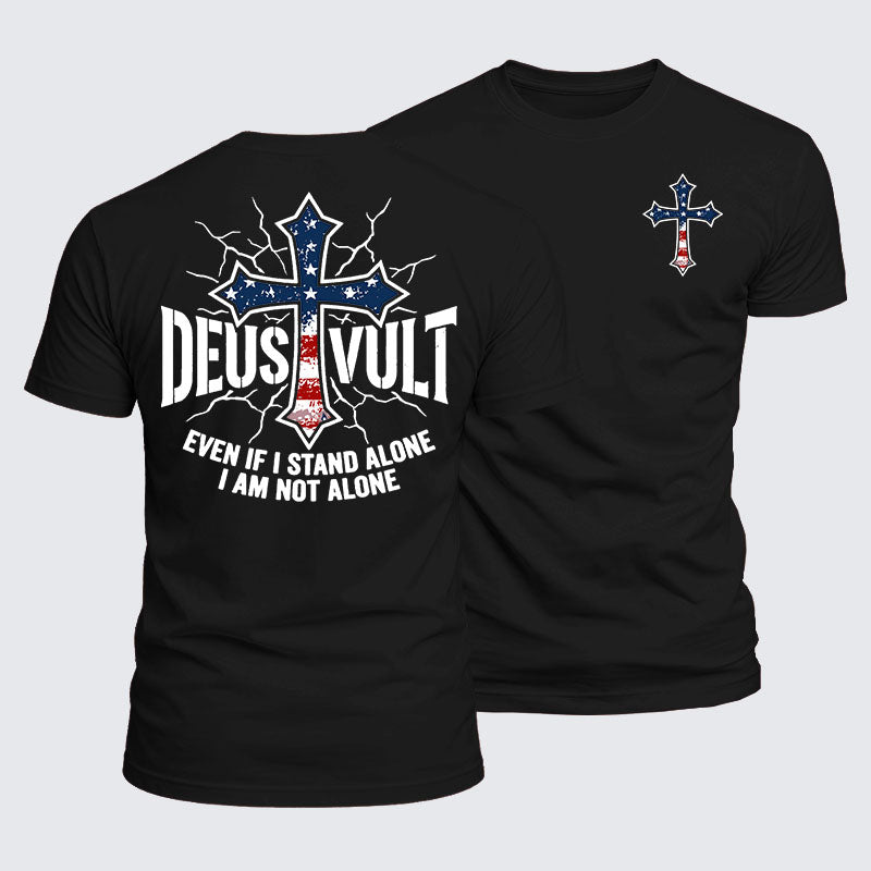 Luxe Mercerized Cotton Tee - Deus Vult Usa Flag Even If I Stand Alone, I Am Not Alone