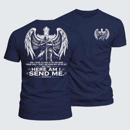 Luxe Mercerized Cotton Tee -  Here I Am Send Me Isaiah 6:8 Knight Templar Crusader