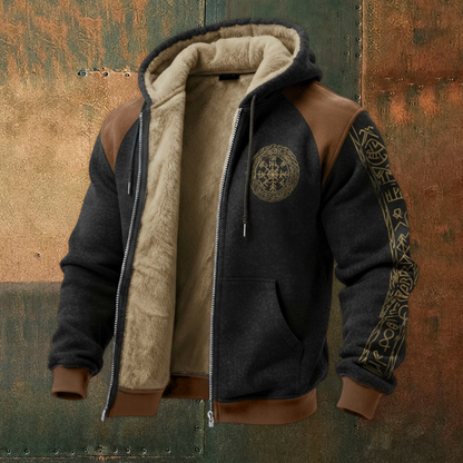 Nordic Viking Style Retro Vegvísir Casual Long-Sleeve Warm Fleece Hoodie