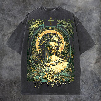 He Is Risen Printed Men's Washed Tee