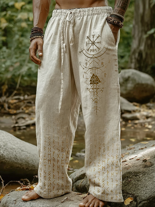 Men's Viking Holiday Style Vintage Nordic Rune Totem Casual Linen Pants