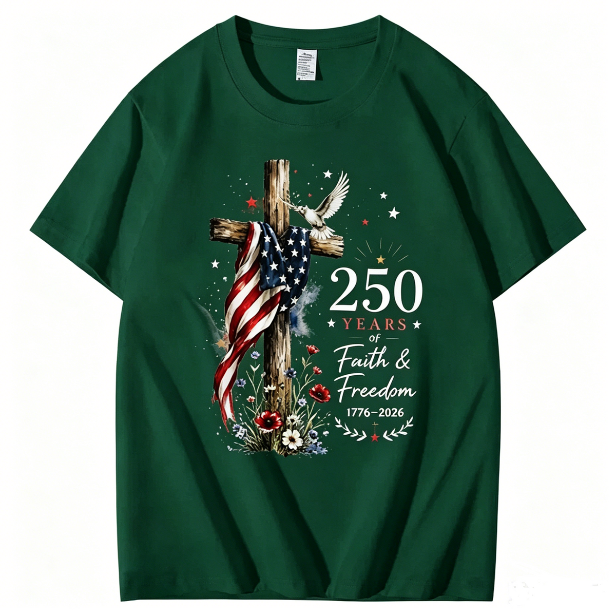 250 Years Faith and Freedom 1776-2026 US Flag Christian CROS T shirt
