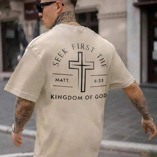 Seek First The Kingdom Of God Printed Oversize Washed T-Shirt