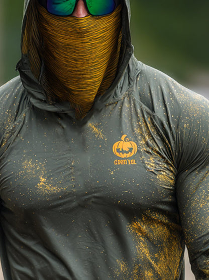 Men's Retro Pumpkin Logo Outdoor Sun Protection Breathable Cooling Mask Hooded Sun Protection Long Sleeve Top