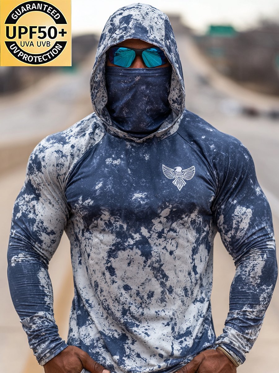 Men's Navy Outdoor Sun Protection Breathable Hooded Long-Sleeved Sunscreen Shirt