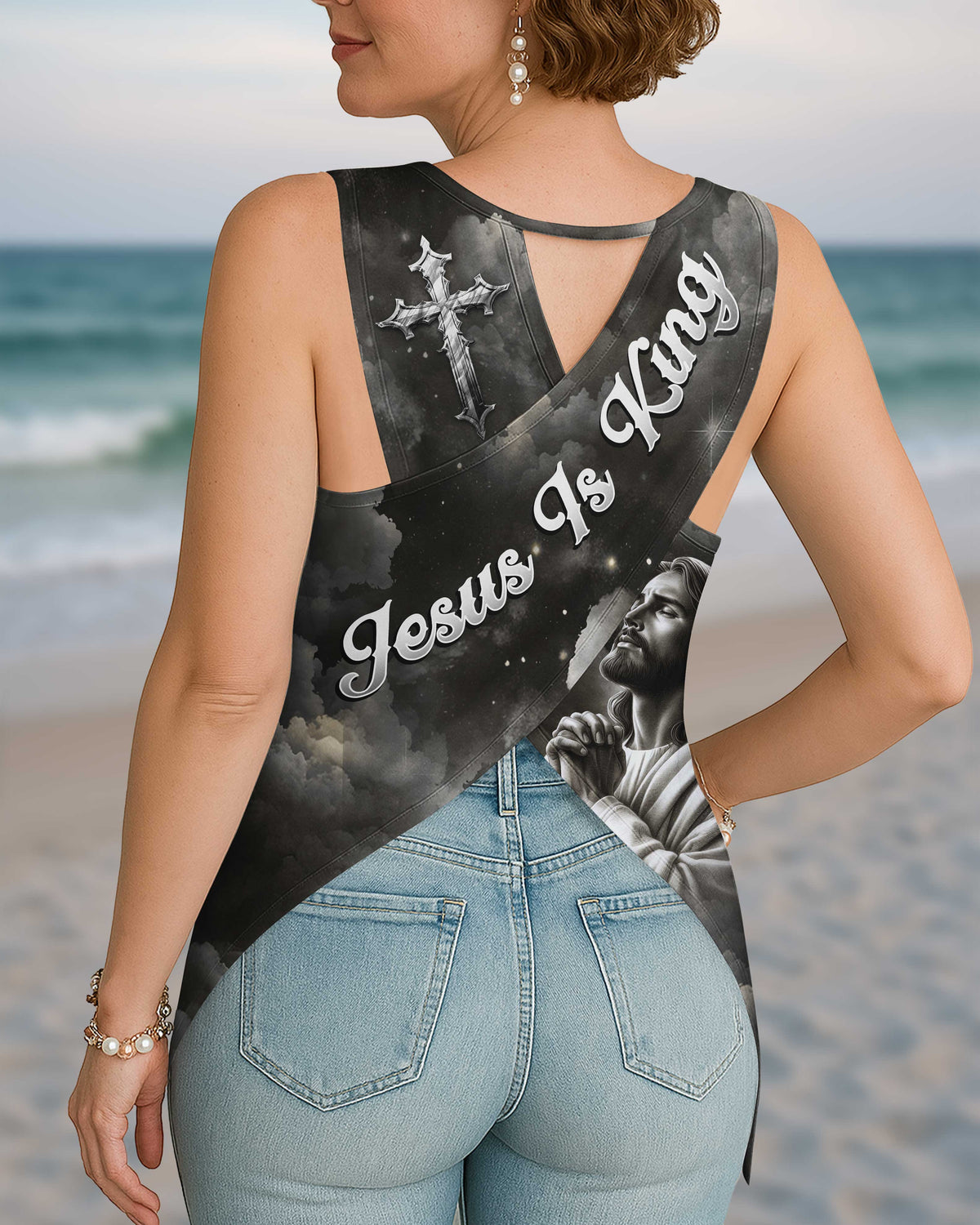 Faith Moves Mountains All Over Print Cut Out Wrap Back Tank Top