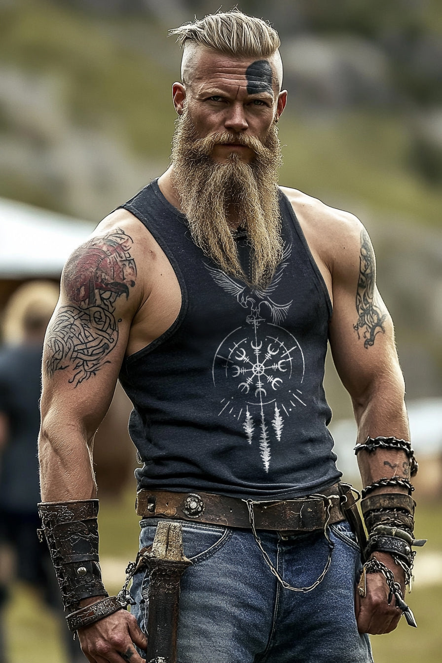 Viking Mystery Rune Compass Eagle Totem Tattoo Totem Vest T-Shirt