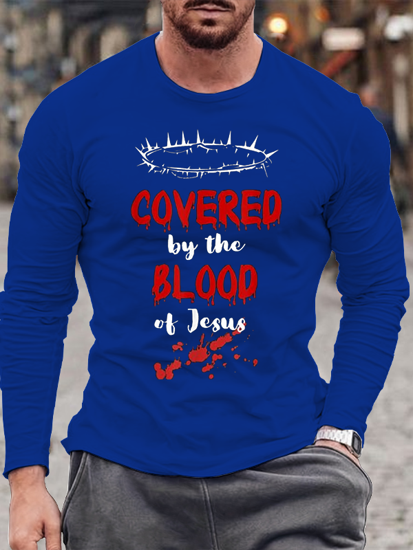Covered By The Blood Of Jesus Halloween Christian Cotton Long Sleeve T-Shirt