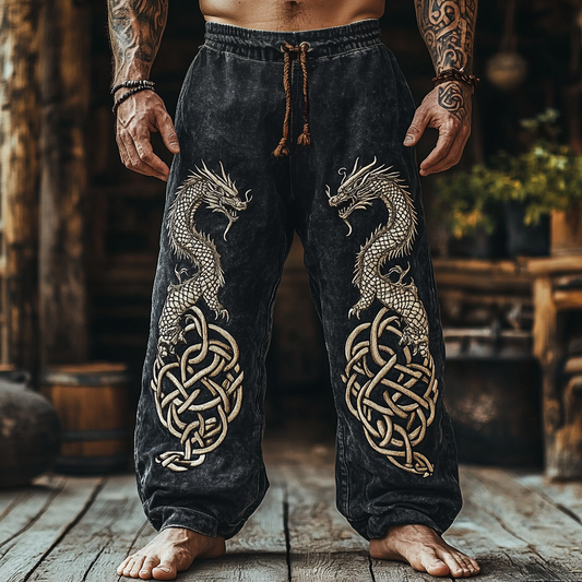 Men's Viking Mythical Art Dragon Graphics Sweatpants