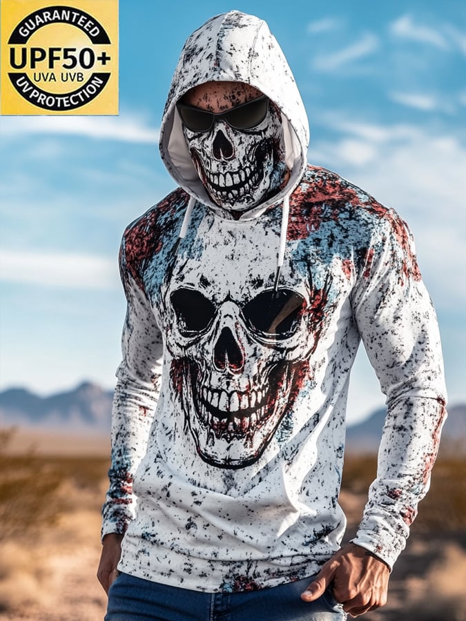 Men's Outdoor Sun Protection Breathable Cool Mask Hooded Sun Protection Long-Sleeved Top