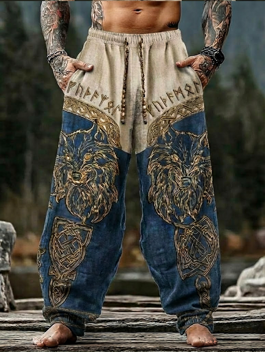 Men's Viking Two-Tones Wolf Celtic Valknut Totem Nordic Retro Pants