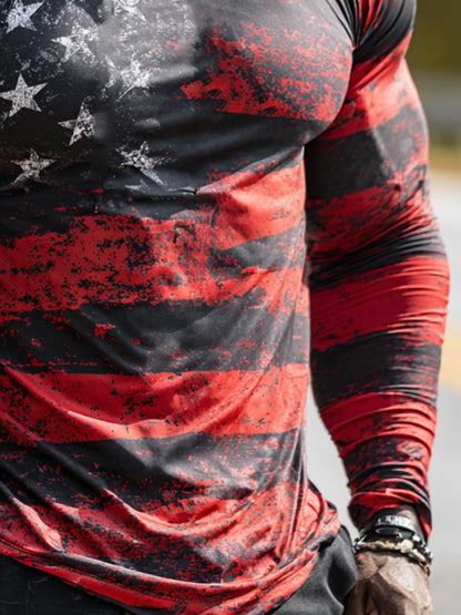 Men's Outdoor Sun-Protective Breathable and Cooling Long Sleeve Hoodie with Flag Print