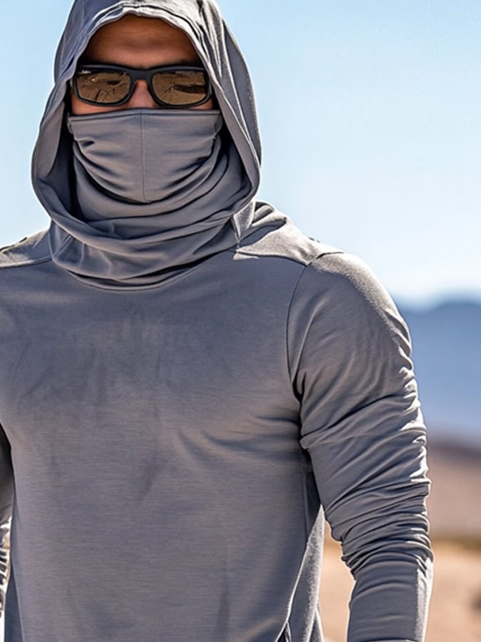 Men's Outdoor Sun Protection Breathable Cool Hooded Sun Protection Long Sleeve Top