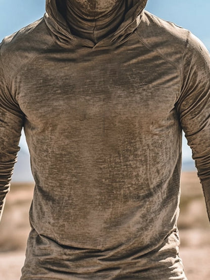 Men's Outdoor Sun Protection Breathable Cool Mask Hooded Sun Protection Long-Sleeved Top