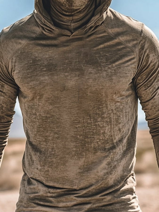 Men's Outdoor Sun Protection Breathable Cool Mask Hooded Sun Protection Long-Sleeved Top