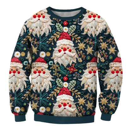 Men's Vintage Christmas Santa Seamless Print Crew Neck Ugly Christmas Sweatshirt