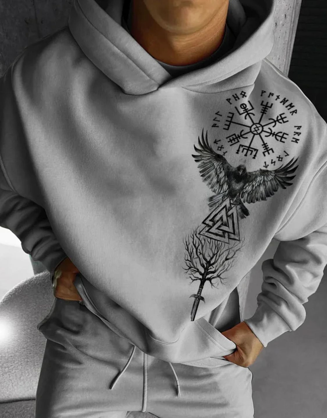 Valkyrie Vintage Spell Raven Totem Oversize Hoodie