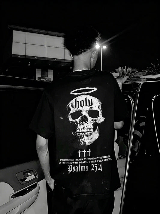 Holy Even Though I Walk Through The Valley Of The Shadow Of Death, I Will Fear No Evil. Psalms 23:4 Printed Men's T-shirt