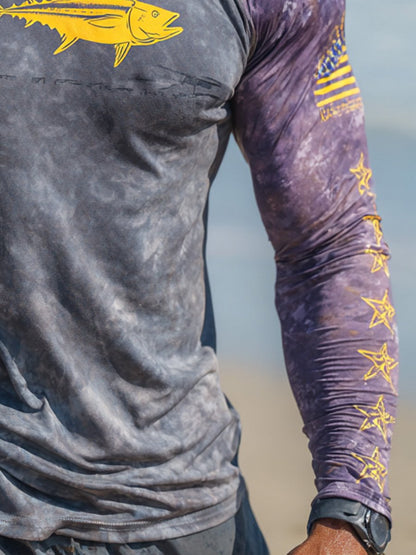 Men's Outdoor Sun Protection Breathable Cool Face Mask Hooded Printed Long-Sleeved Top