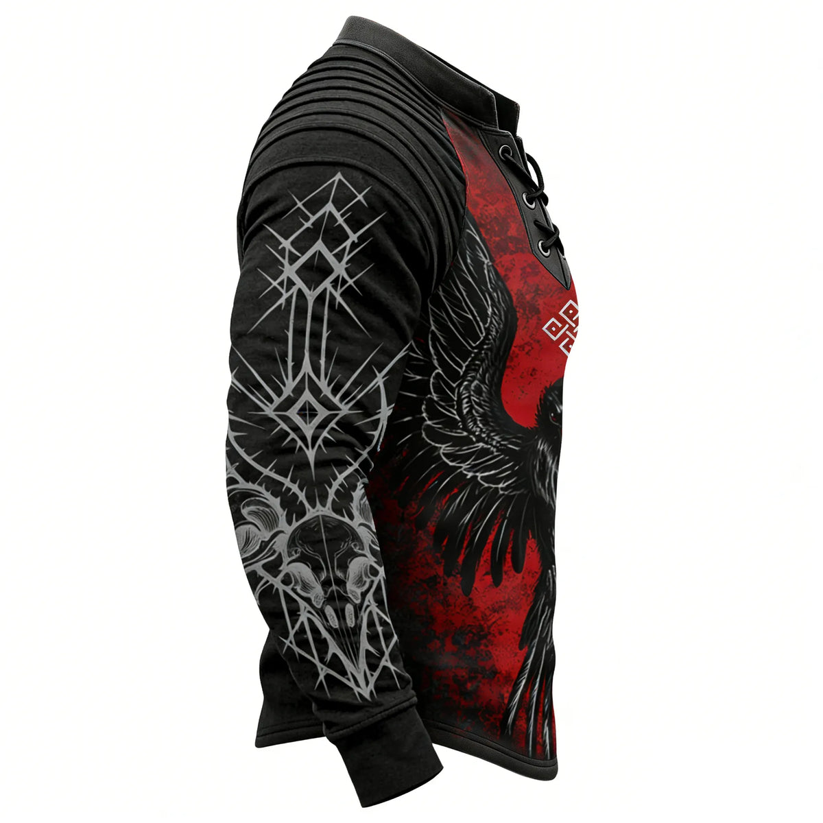 Blood-Red Crow Viking Totem Print Sweatshirt