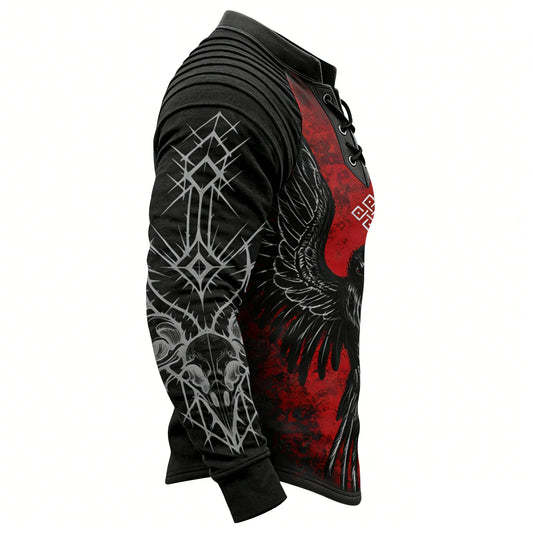 Blood-Red Crow Viking Totem Print Sweatshirt