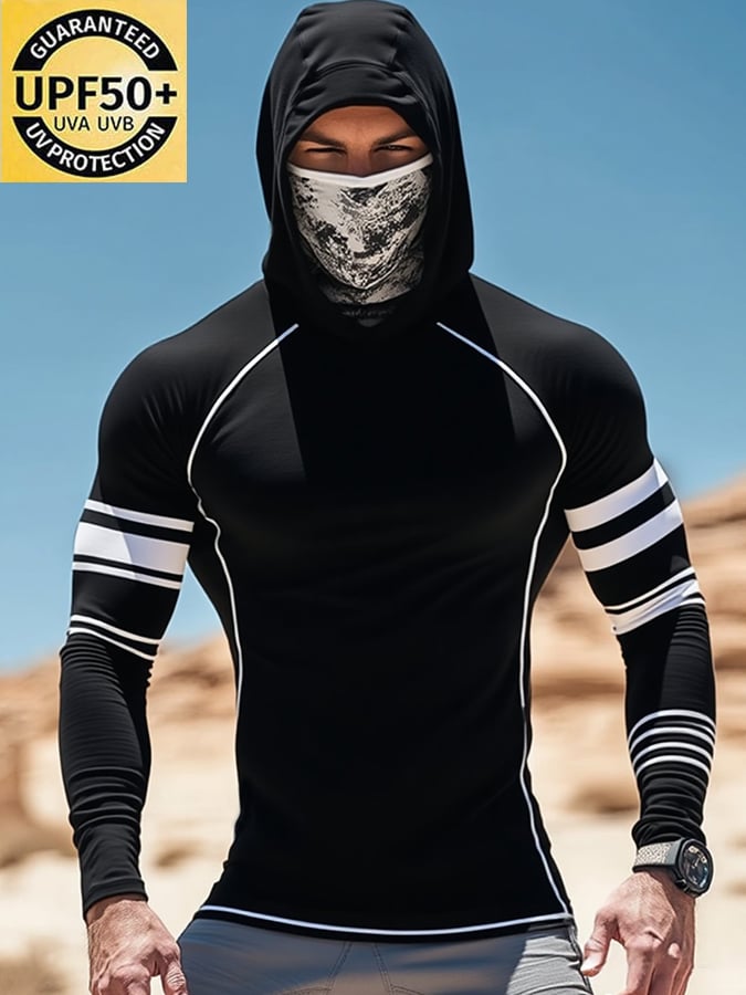 Men's Outdoor Sun Protection Breathable Cool Mask Hooded Sun Protection Long-Sleeved Top