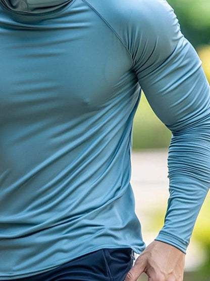 Men's Outdoor Sun Protection Breathable Cool Mask Hooded Sun Protection Long-Sleeved Top