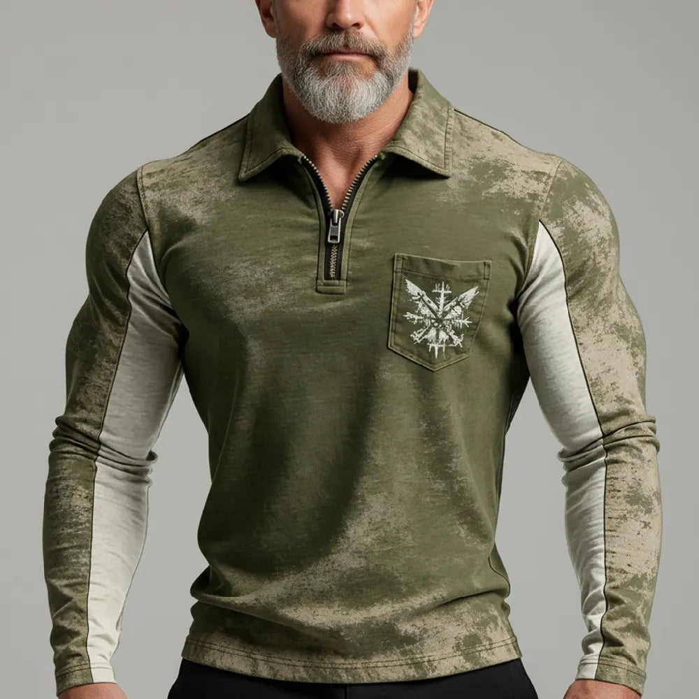 Viking minimalist vintage washed American‐style Half‐zip pocket sweatshirt
