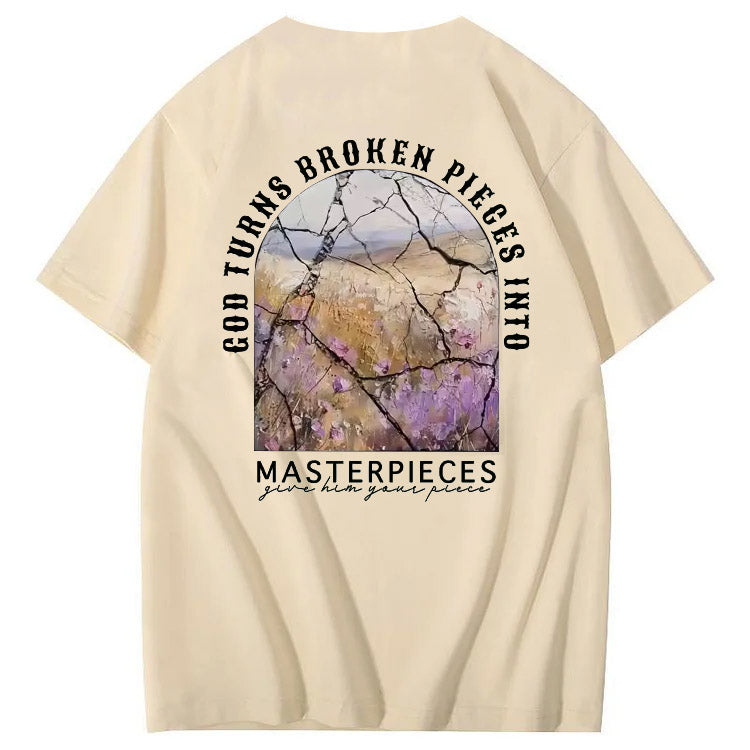 God Turns Broken Pieces Into Masterpieces Christian Pattern Crew Neck T-Shirt