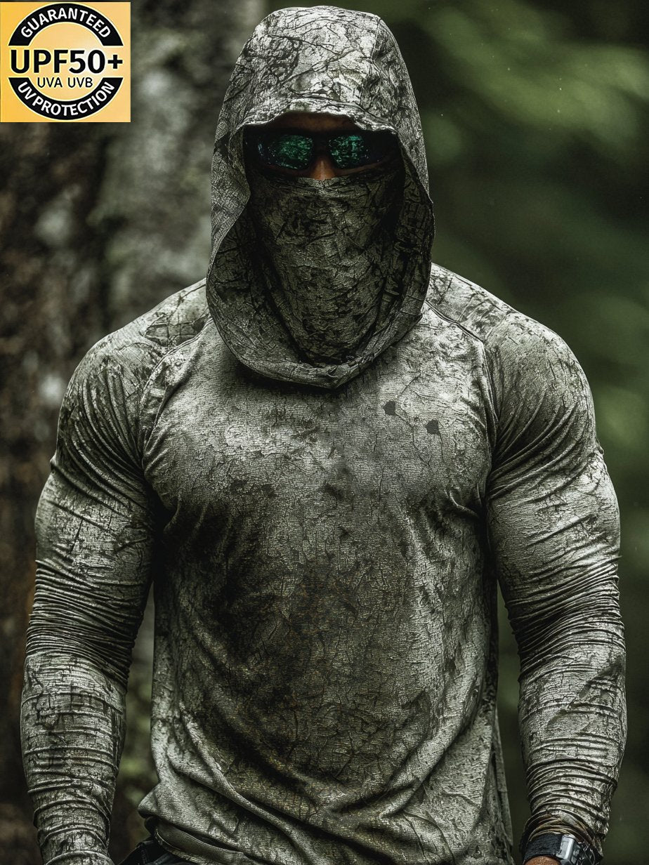 Men's Camo Hooded Face Mask Sun Protection Muscle Shirt