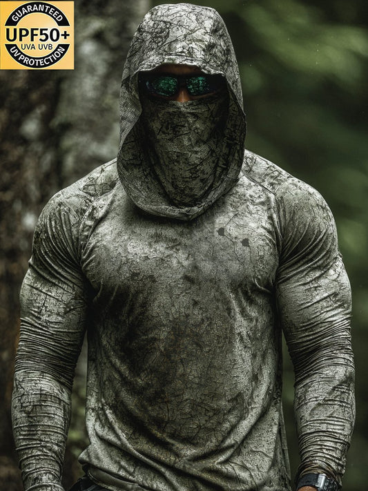 Men's Camo Hooded Face Mask Sun Protection Muscle Shirt