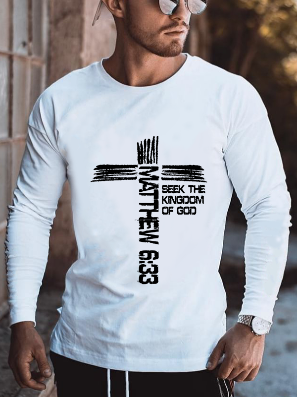 Matthew 6:33 Christian Bible Verse And Cross Cotton Long Sleeve T-Shirt