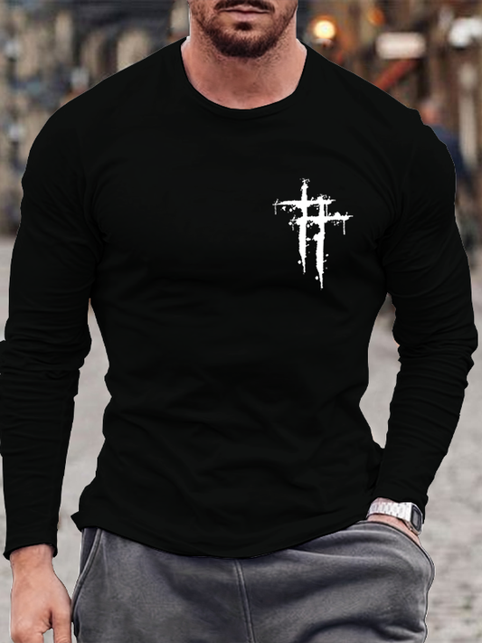 Men's Vintage Faith Print Cotton Long Sleeve T-Shirt