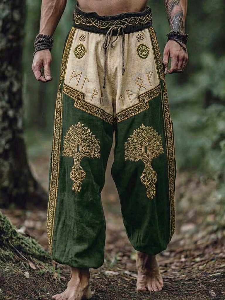 Men's Viking Yggdrasill Runes Two-Tones Celtic Totem Nordic Retro Pants