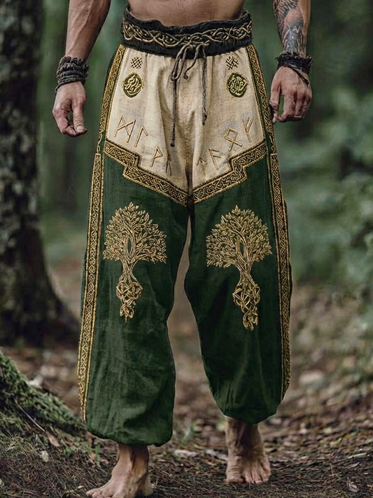 Men's Viking Yggdrasill Runes Two-Tones Celtic Totem Nordic Retro Pants