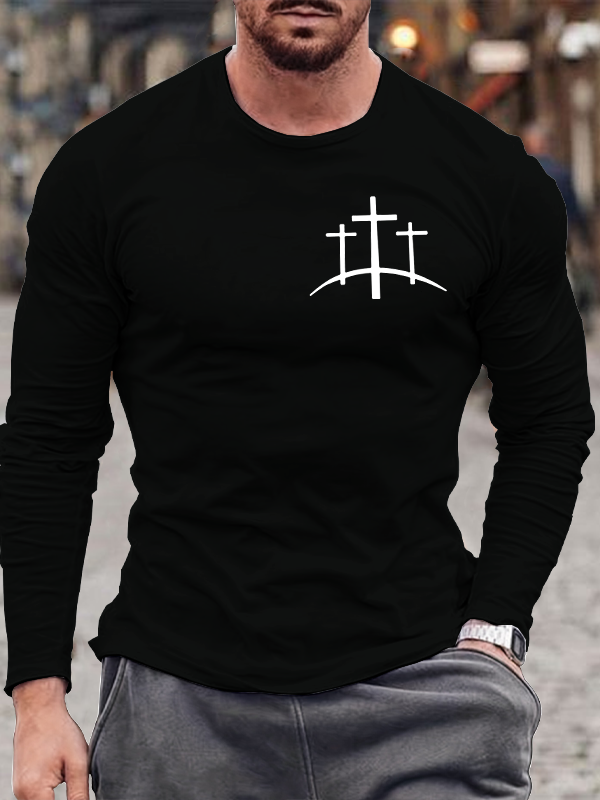 Men's Cross Printed Casual Long Sleeve T-Shirt