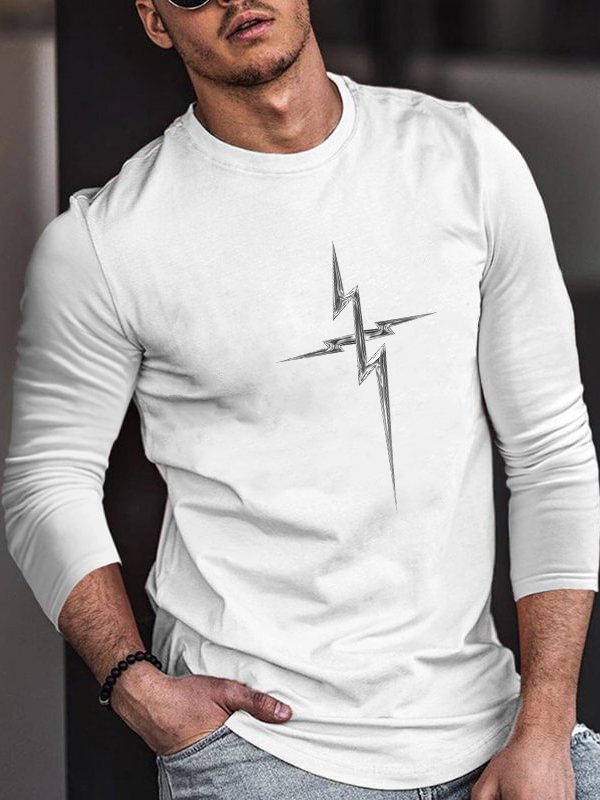 Liquid Metal Lightning Cross Cotton Crew Neck Long Sleeve T-Shirt