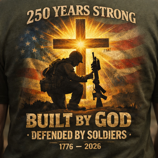 250 Years Strong Built By God Defended By Soldiers 1776 - 2026 T-Shirt