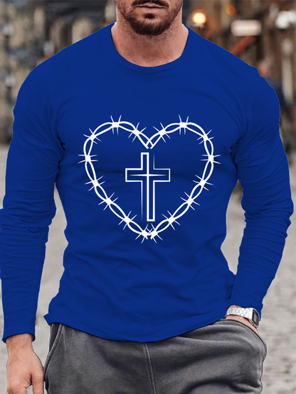Heart Cross Christian Cotton Long Sleeve T-Shirt