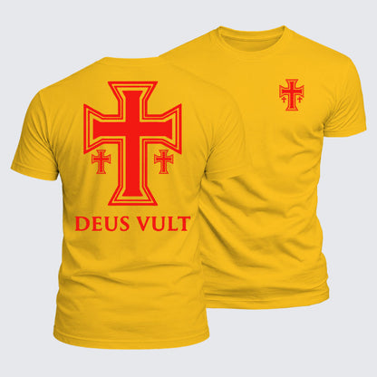 Luxe Mercerized Cotton Tee - Deus Vult Crusader Cross Templar Jerusalem