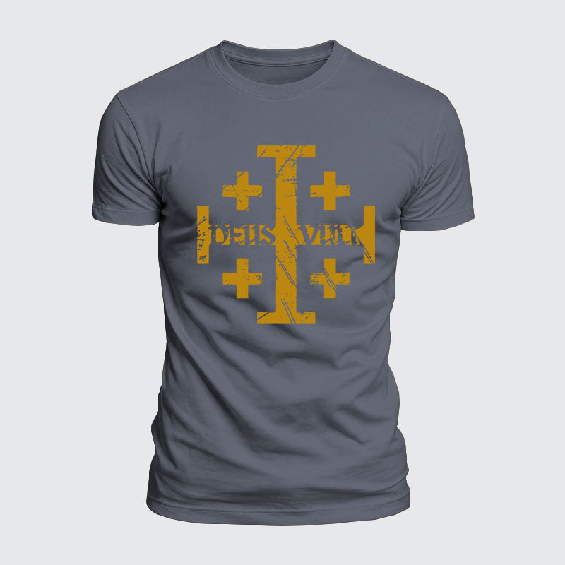 Luxe Mercerized Cotton Tee - Deus Vult + Jerusalem Cross