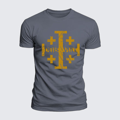 Luxe Mercerized Cotton Tee - Deus Vult + Jerusalem Cross